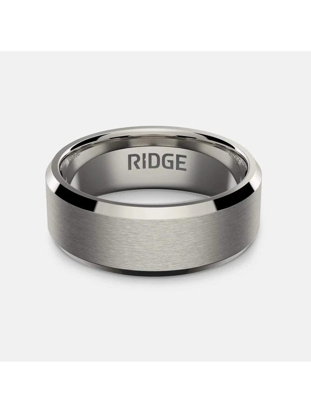 Ridge 8mm Beveled Tantalum Men’s Ring Platinum Silver Size 12.5 Wedding Band
